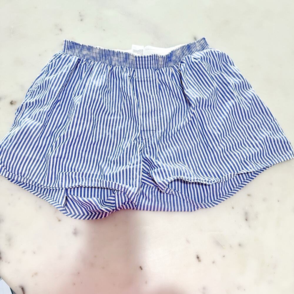 Uniqlo Women's L 100% Cotton Easy Shorts Navy White Striped Elastic Waist Shorts